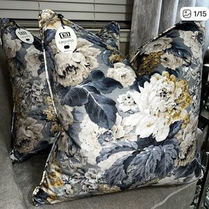 IN SEARCH OF!!! Callisto Floral Accent Pillow in Blue, Cream & Gold Tones.